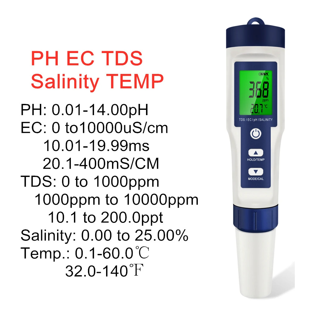 5 In 1 Digital PH TDS EC Meter - Ph Meter Digital Water Tester ulasan dan harga